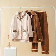 新款睡衣加绒加厚情侣冬季珊瑚绒长毛绒女长袖加大码家居服套装RR