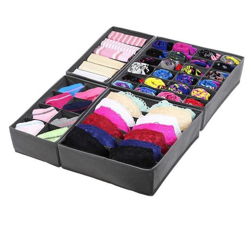 Thickened new non-woven underwear storage box wholesale sock storage box wardrobe drawer plaid four-piece set