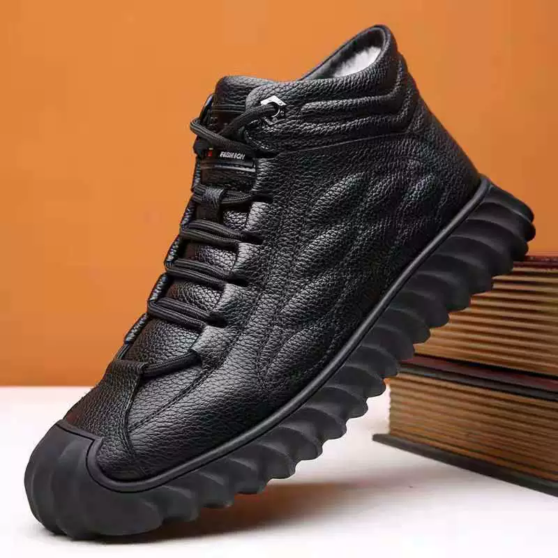 Хлопковая обувь, мужская зимняя теплая повседневная кожаная обувь на флисовой подкладке, мужские зимние ботинки для альпинизма на открытом воздухе, нескользящая обувь для пап, Мужская 2027