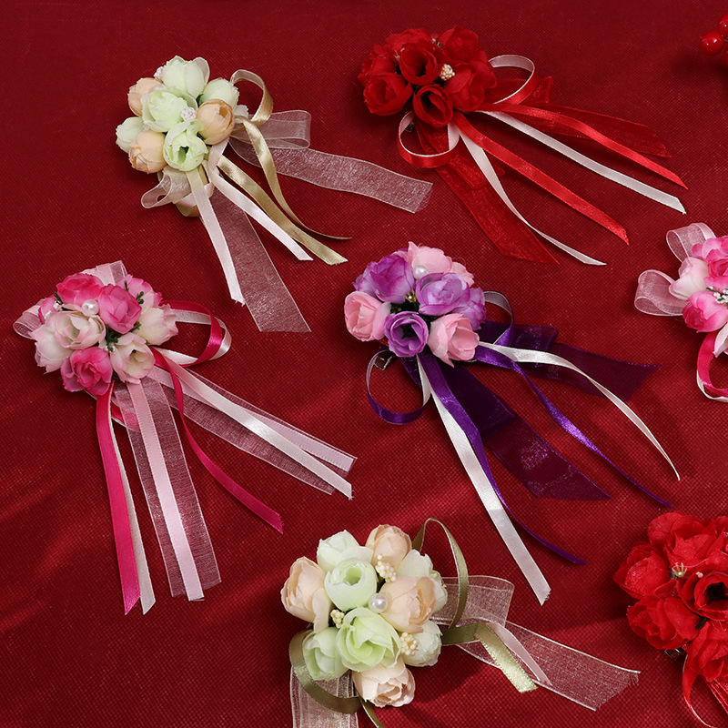 Wholesale wedding wedding corsage Korean simulation fabric wedding Pearl corsage bride and groom corsage without ribbon