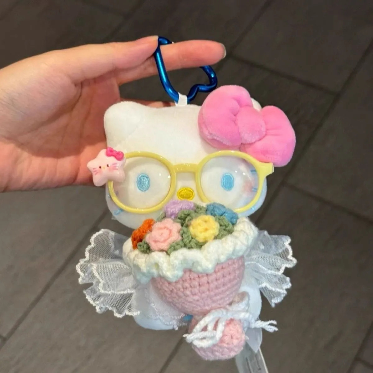 Cute Bouquet Glasses Cartoon Kitty Bag Pendant Doll Plush Doll Keychain School Bag Pendant Gift