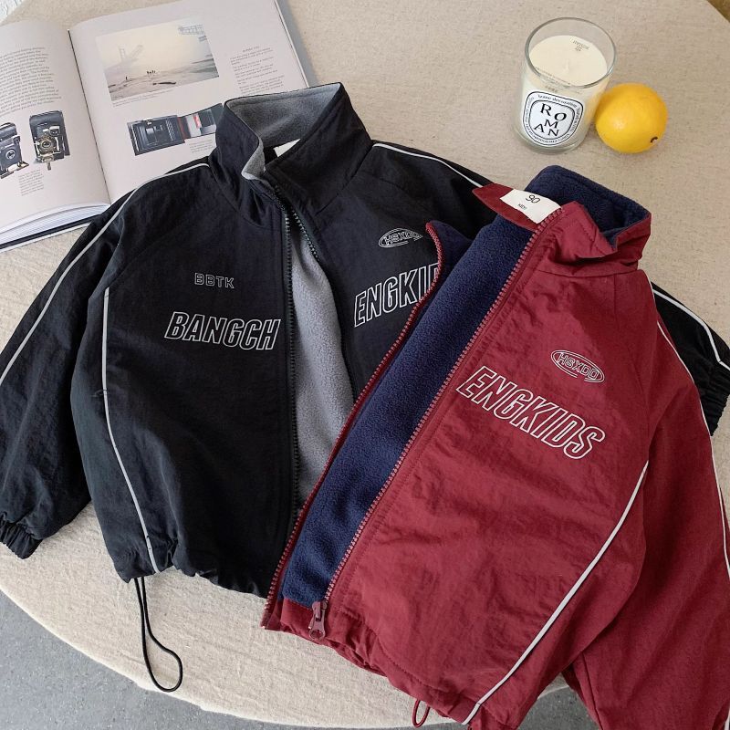 Children's Fleece Jacket Men's 2025 Winter New Kidsren's Letter Windbreaker Short Baby Windproof Jacket Women's Style
