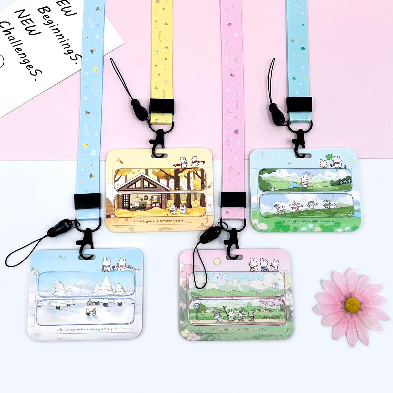 横款学生卡套校园卡IC卡门禁卡包高颜值四季风景卡套挂脖保护套