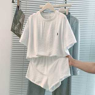 Real Shot of Tencel Linen Wide-Leg Pants Suit 2025 Summer New Casual Sports White T-Shirt Short-Sleeved Shorts Two-Piece Set