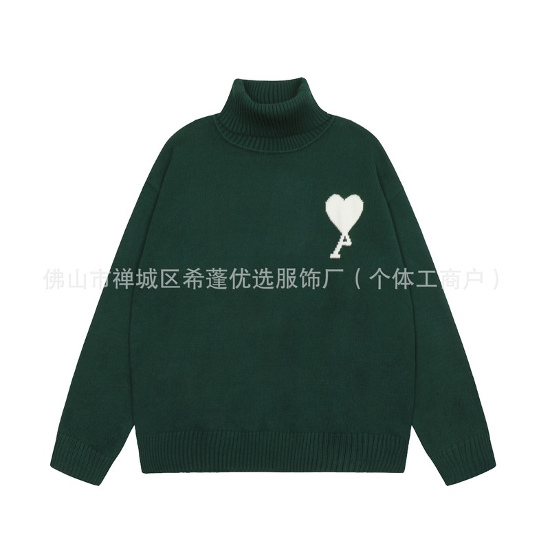 潮牌A毛衣大爱心提花圆领针织衫休闲宽松情侣装明星同款毛衣外套|undefined