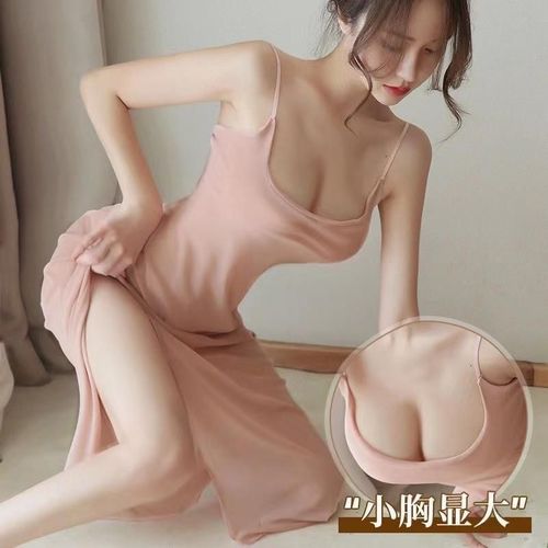 Lingerie with side slits, sexy sleep dress with pure desire style, strapless nightgown for women, thin, spicy, long, plus size, no removal, night club.