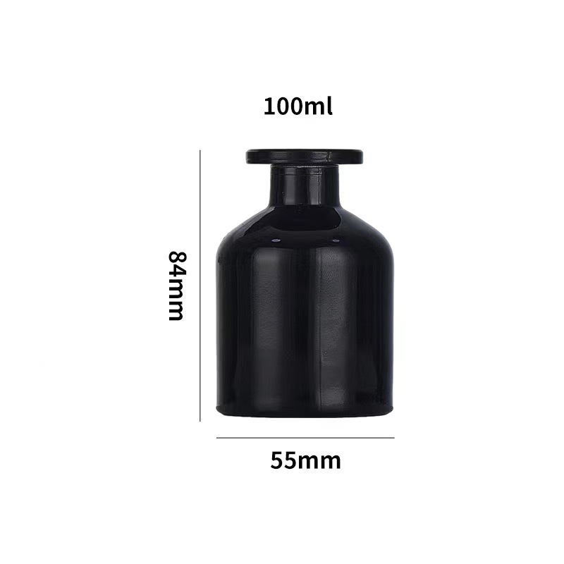 Vientre grande; 100 ml botella desnuda negra brillante 80 / Caja