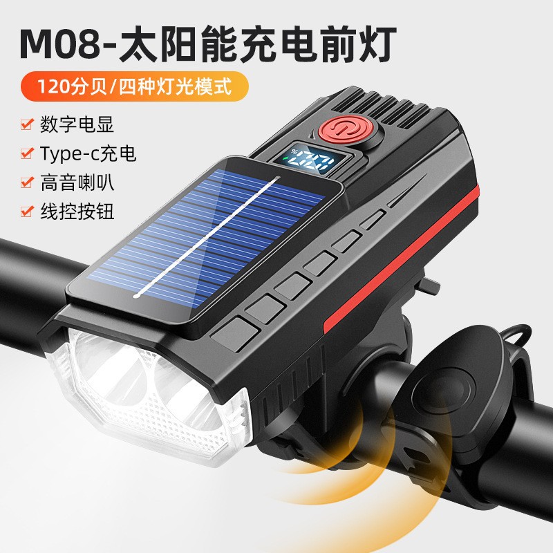 Faro Solar para Bicicleta Recargable USB para Ciclismo Nocturno