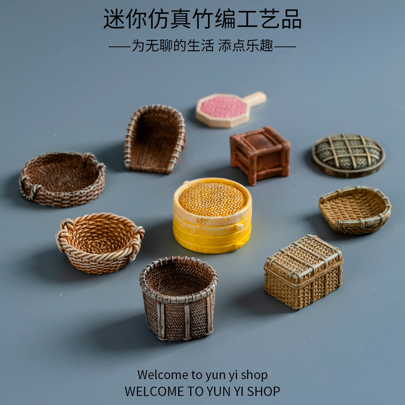 Simulated Bamboo Baskets, Rattan Baskets, Micro-Landscape, Creative Gardening and Landscaping, DIY Decoration Accessories, Mini Small Ornaments