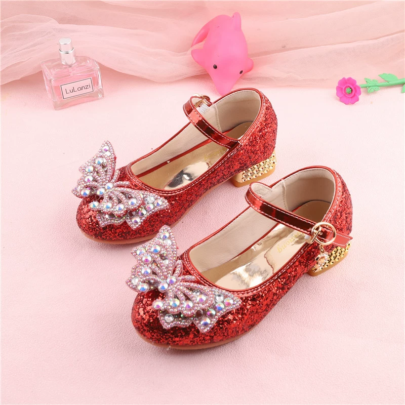 Новая модель девушки кожаные ботинки принцессы обувь со снежинкой мультяшные детские туфли с блестками хрустальные детские одиночные туфли
