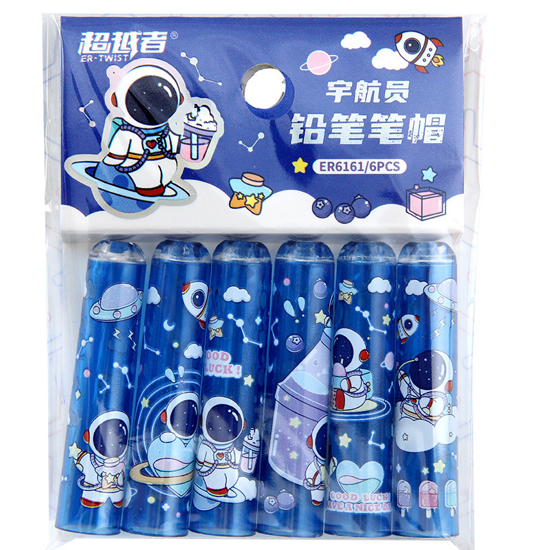 ER6161 astronauta lápiz cubierta cubierta de lápiz transparente lindo alumno de la escuela primaria cubierta de punta de lápiz papelería