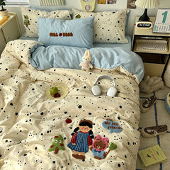 Ins-style cartoon towel bedding set for girls, high-quality duvet cover and sheet set, student dormitory three-piece set