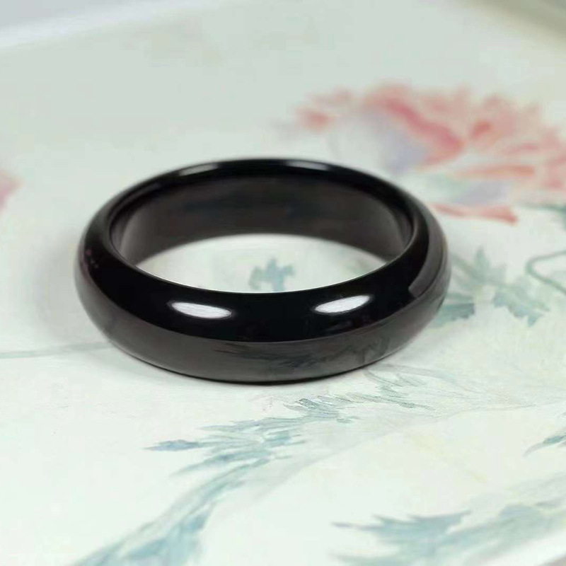 玉器工艺品天然新疆和田玉墨玉素面镯民族风复古简约女款墨玉手镯