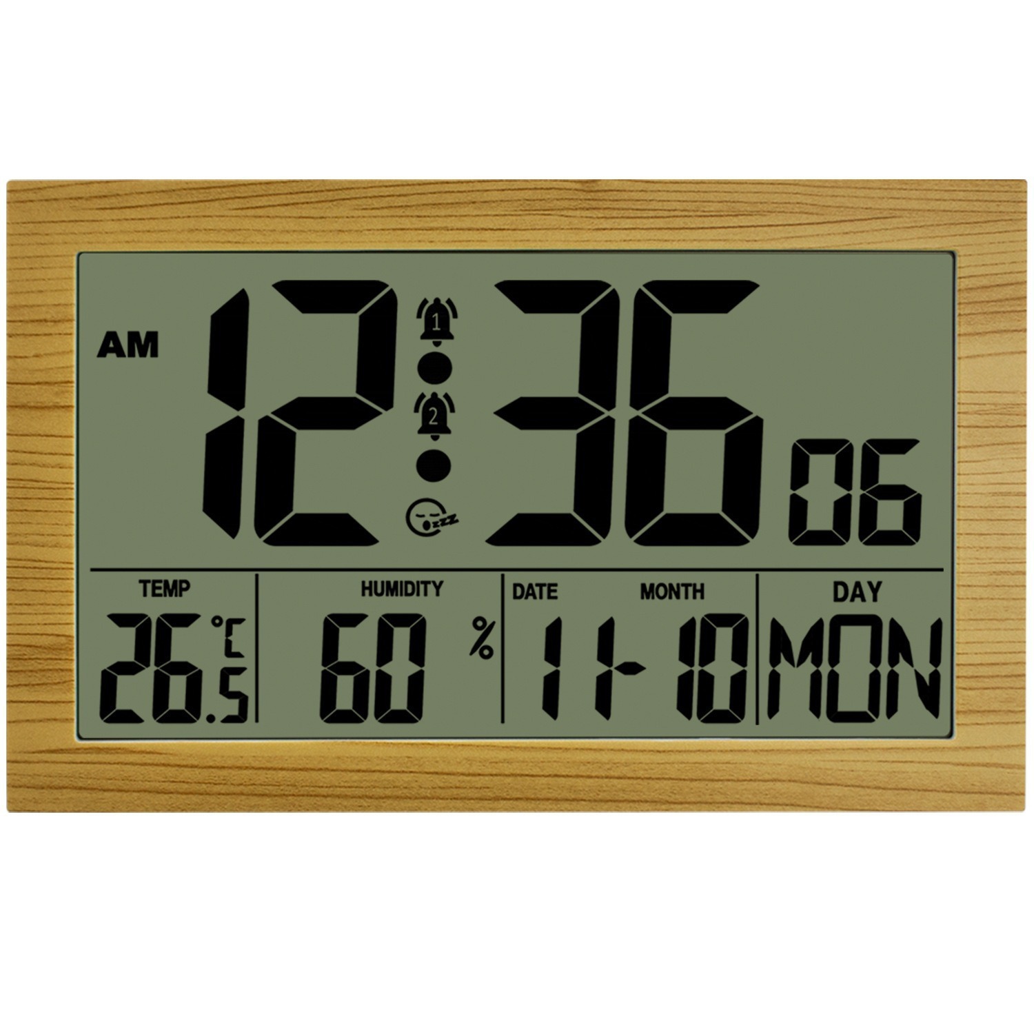 Sala de estar y dormitorio LCD despertador digital HD pantalla de temperatura y humedad multifuncional calendario perpetuo reloj de pared