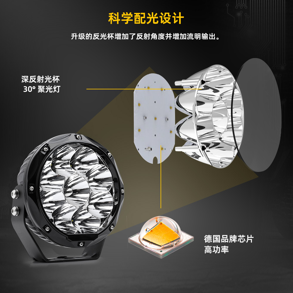 Spot Cross-Border Tank Wrangler Spotlight Highlight 7inch Round Off-Road Modified Spotlight