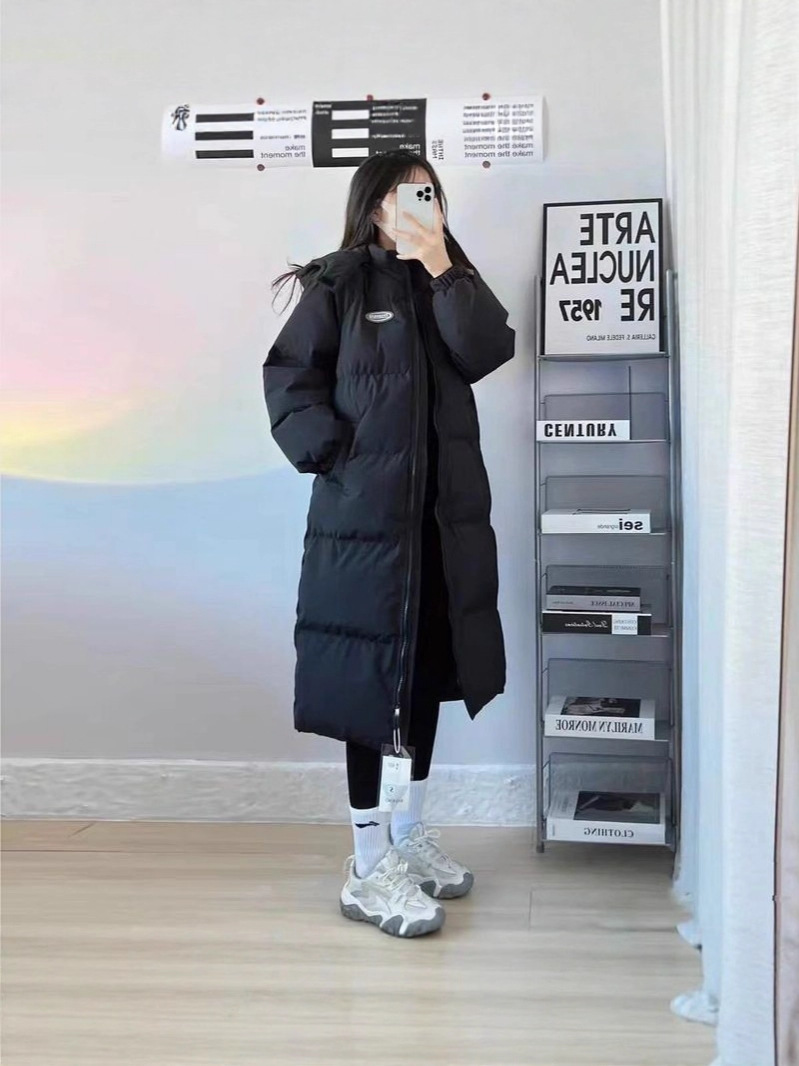 2025年冬用ミドル丈ダウンコットンジャケット、オーバーサイズ、小柄な方向け、厚手コットンコート、無地