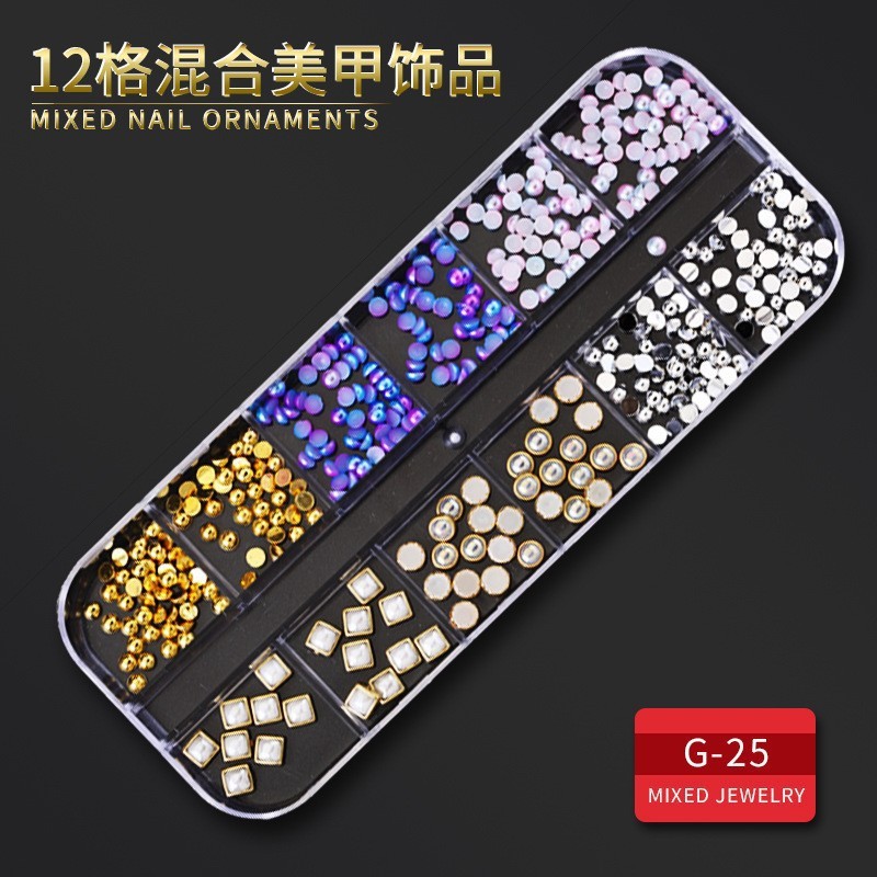ネイルアート用小物、ラインストーンネイルデコレーション60種類、キラキラ輝くロングストリップボックス、特殊形状リベット、パール、マーキスカット合金装飾|undefined
