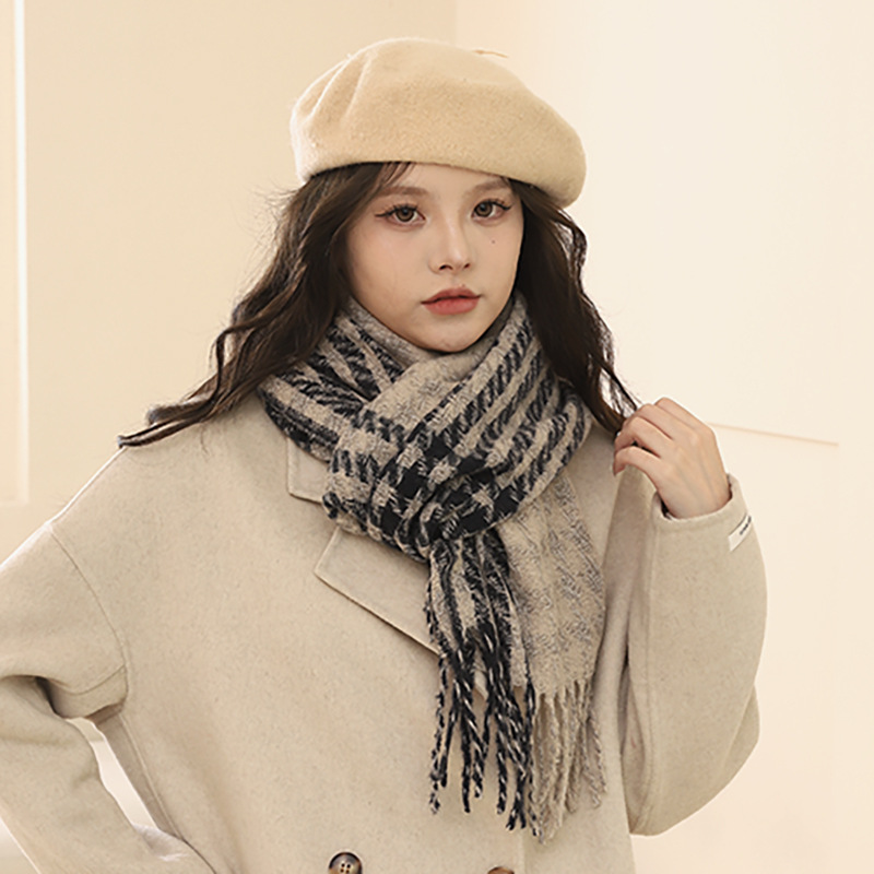 Version coréenne de l'écharpe Qianniao pour femme, polyvalente en hiver, châle à carreaux épais, écharpe haute, cadeau d'anniversaire pour_voghion.com