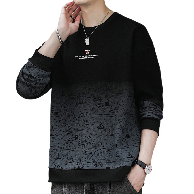 Camiseta de manga larga para hombres primavera y otoño suelta chaqueta de moda marca casual de cuello redondo ropa de moda camiseta de base para hombres