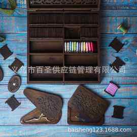 跨境雕花镂空木质刺绣工具收纳盒 复古工艺绣线针线整理箱164