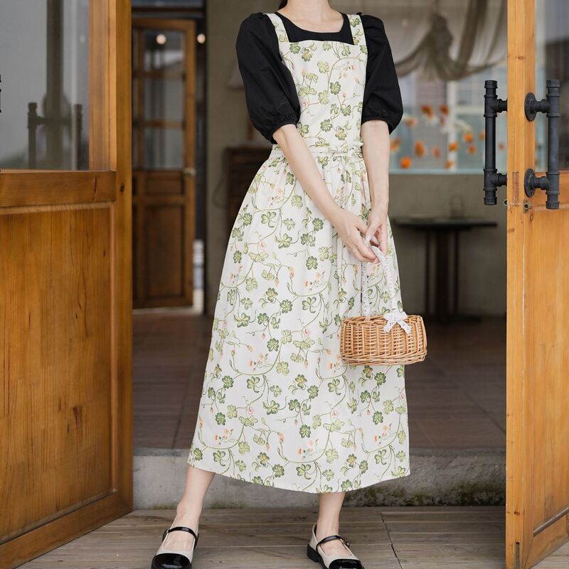跨境外贸亚马逊韩版印花围裙中长款大码餐厅烘焙美术美甲工作服|undefined