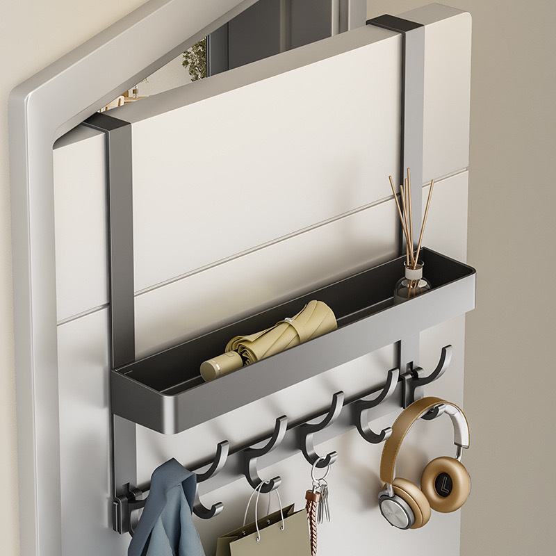 Nuevo perforación libre de doble capa percha de ropa dormitorio en la puerta de gancho de la puerta trasera percha de ropa percha de sombrero percha de almacenamiento percha de almacenamiento