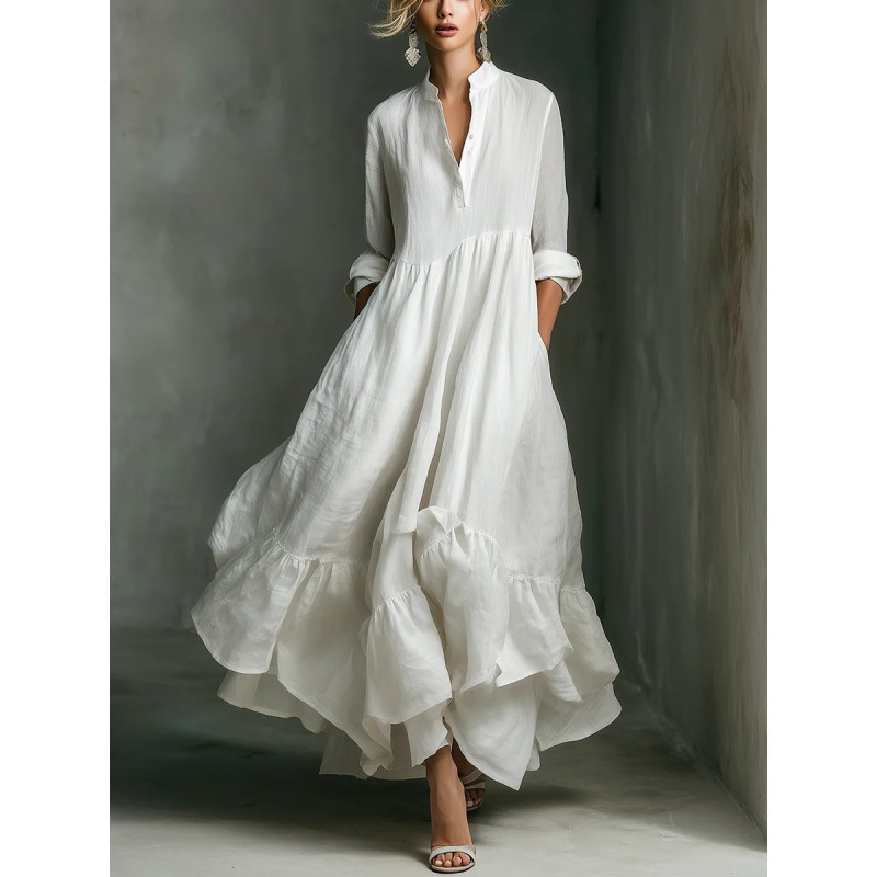 2026 Cross-Border European and American Women's Fashion Independent Site New French Style Summer Simple Elegant V-Neck Long Skirt Dress 2026 Cross-Border European and American Women's Fashion Independent Site New French Style Summer Simple Elegant V-Neck Long Skirt Dress