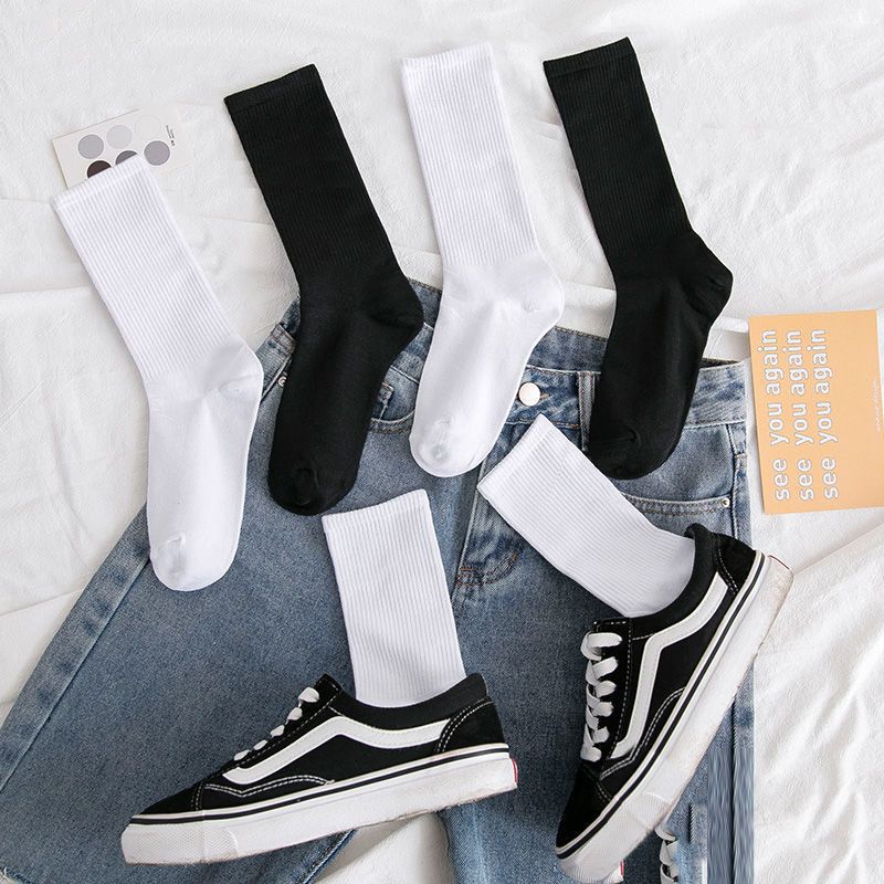 Men's Socks Autumn and Winter White Mid-High Socks Boys Sports Socks Couple Style Simple Pure Color Deodorant Basketball Socks