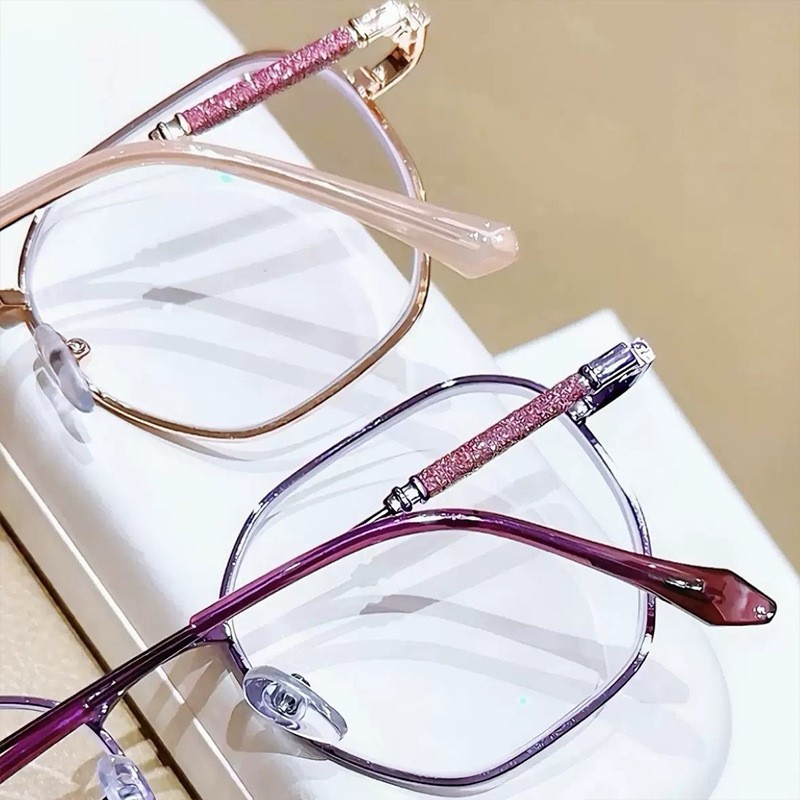 Gafas de destello fino de oro rosa de todo fósforo nuevas, anti-luz azul HD, espejo de estilo occidental para personas mayores, marco de polígono de moda