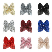 纯色亮片网纱蝴蝶结发饰欧美儿童发夹宝宝跨境热销鸭嘴夹头饰批发