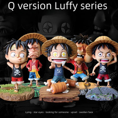 One Piece Childhood Straw Hat Boy Star Eye Luffy Lies Looking for someone Unhappy Swelling Face Figure Ornaments