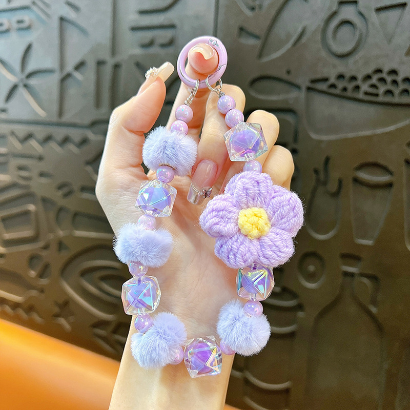 Flor de lana cuentas de otoño y invierno cadena de llaves de teléfono móvil cuentas de lana pulseras bolsos colgantes pequeños regalos al por mayor