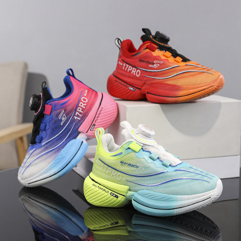 Calzado deportivo para niños Calzado para correr Calzado de baloncesto Calzado con botones Niños y niñas Estudiantes Gradiente Ligero Sin rayas Juventud