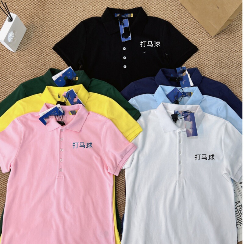 Summer New Women's Pearl Cotton Embroidered POLO Shirt Pony Slim-Fit Slimming Top Solid Color Flip Collar Trendy Short Sleeve