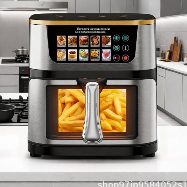 Cross-Border Export Airfryer Stainless Steel Visual Air Fryer Touch Smart Home Electric Oven Large Capacity