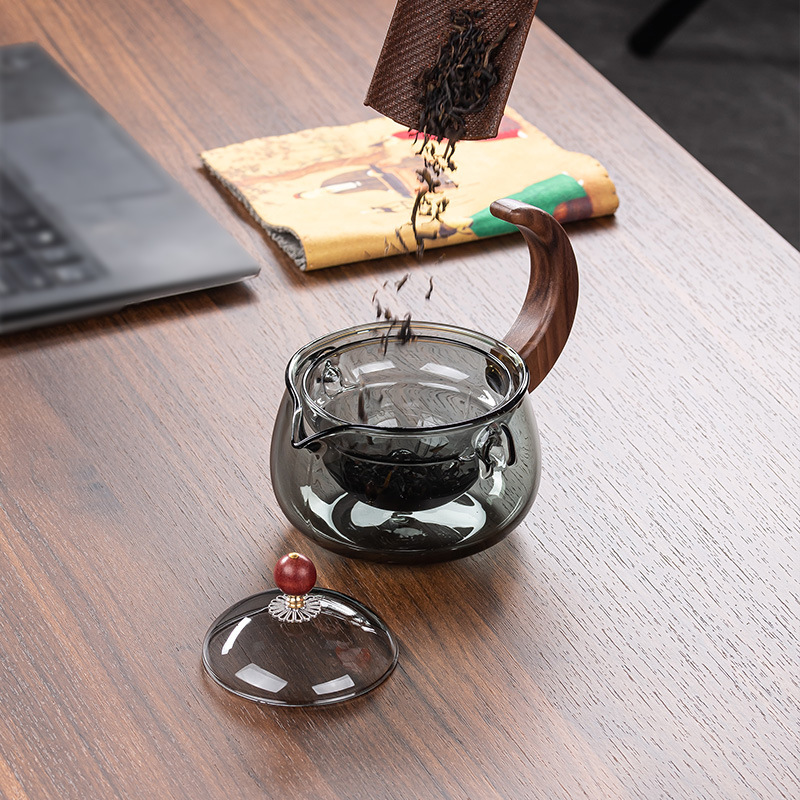 容山堂胡桃木把玻璃泡茶壶2025新款逍遥壶家用功夫茶壶茶漏一体|undefined