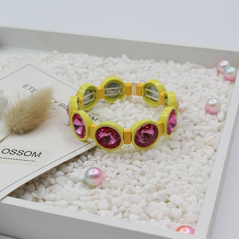 Women'S Gender Beaded, Stoving Varnish, Inlay Design 1 Piece Fashion Round Colorful Alloy Enamel Beaded Stoving Varnish Inlay Zircon Women's Bracelets