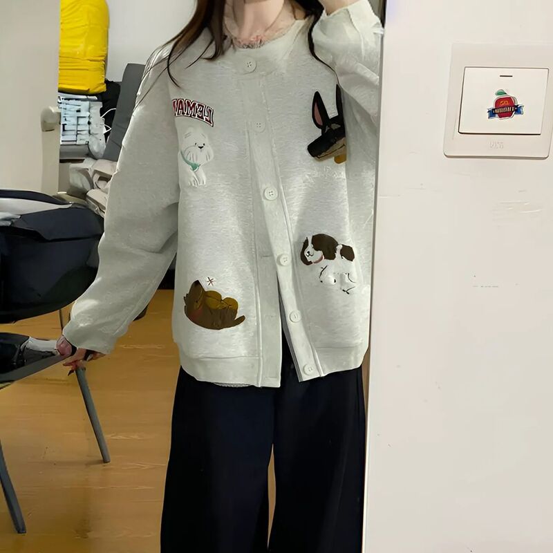 Plus Size 150kg American Streetwear Cute Cartoon Towel Embroidery Trendy Relaxed Fit Oversized Baseball Jacket Sweatshirt Plus Size 150kg American Streetwear Cute Cartoon Towel Embroidery Trendy Relaxed Fit Oversized Baseball Jacket Sweatshirt