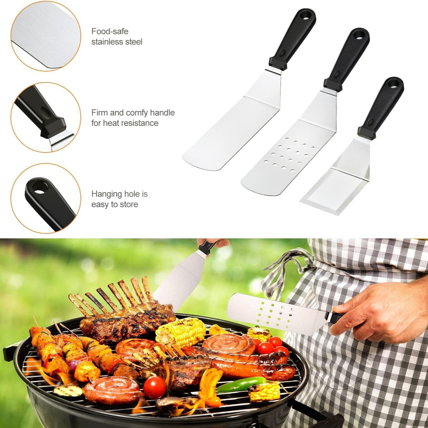 Juego de herramientas de barbacoa de acero inoxidable de Amazon, pala de cocina de barbacoa al aire libre, placa de hierro, pala de barbacoa, combinación de cuchillo, herramienta para hornear