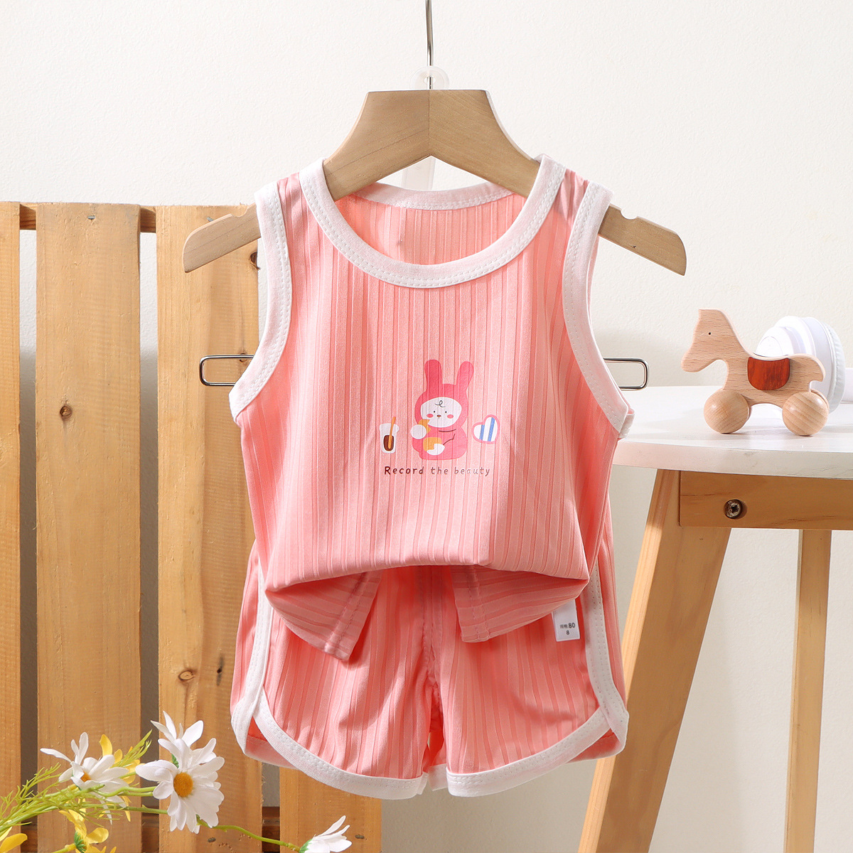 Traje de chaleco para niños, pantalones cortos sin mangas de seda de hielo finos de verano para niños y niñas, traje deportivo de ocio para bebés de dos piezas