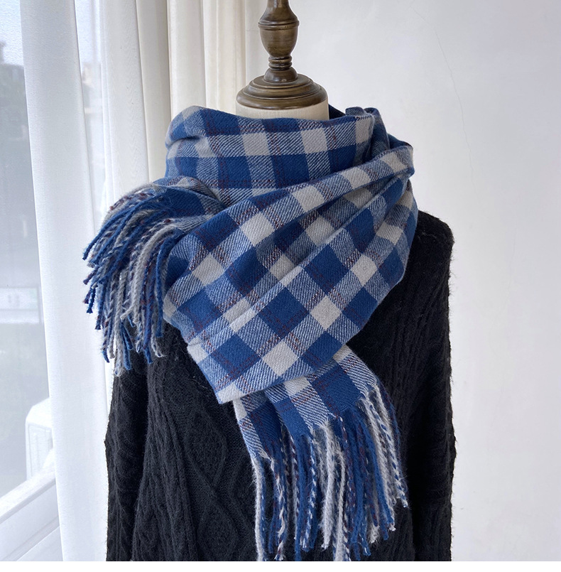 Sciarpa a quadri donna sciarpa con frange calda autunno inverno_voghion.com