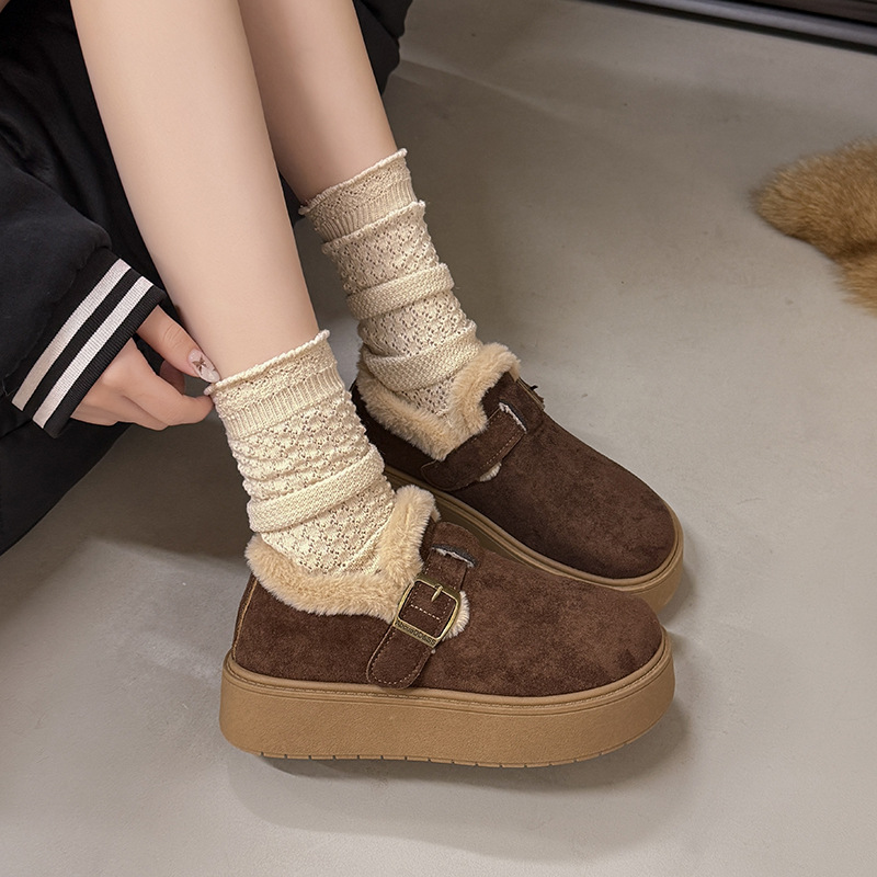 Zapatos de invierno de mujer de altura aumentada 2025 nuevos zapatos de nieve de calentamiento de lana de calentamiento de un pie zapatos de algodón de calentamiento