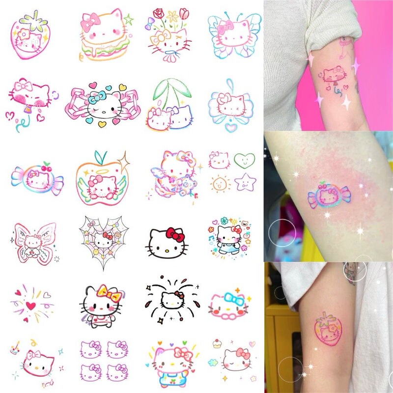 Cat Flower Arm Tattoo Cute Pink Cat Spice Ins Waterproof Long-lasting Bow Cross Sticker