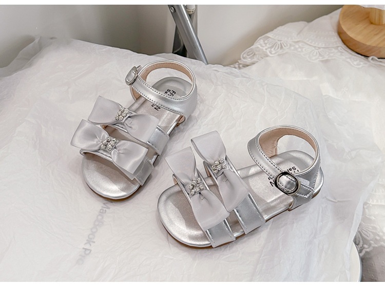 Girls Rhinestone Bow Gladiator Sandals With Adjustable Straps_voghion.com