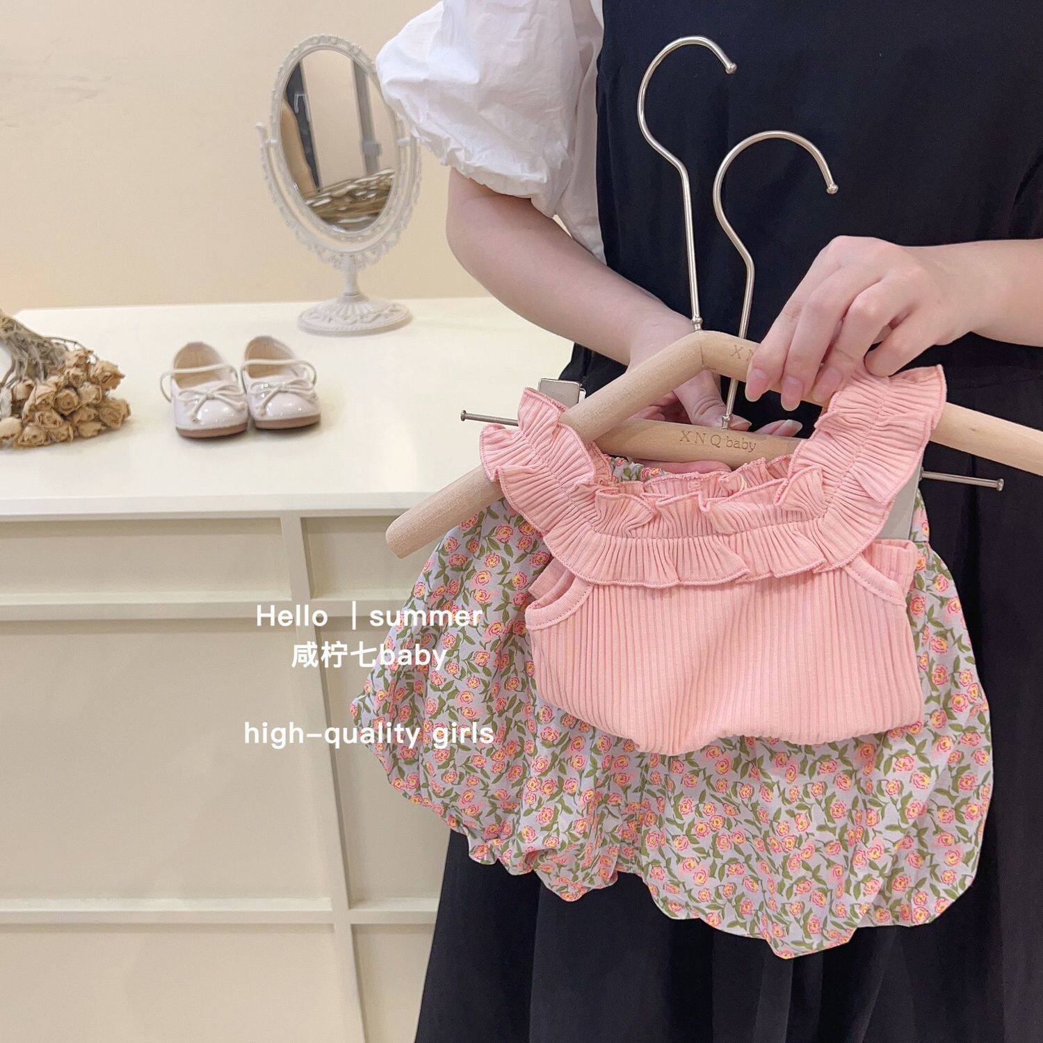 Cross-border girls' summer trendy set 2026 new stylish baby Korean style summer children's vest and shorts two-piece set