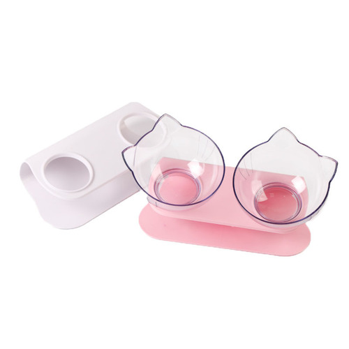 Internet celebrity cat ear bowl cat high-leg transparent neck protector 15-degree slant mouth pet feeding bowl drinking water anti-overturn double bowl