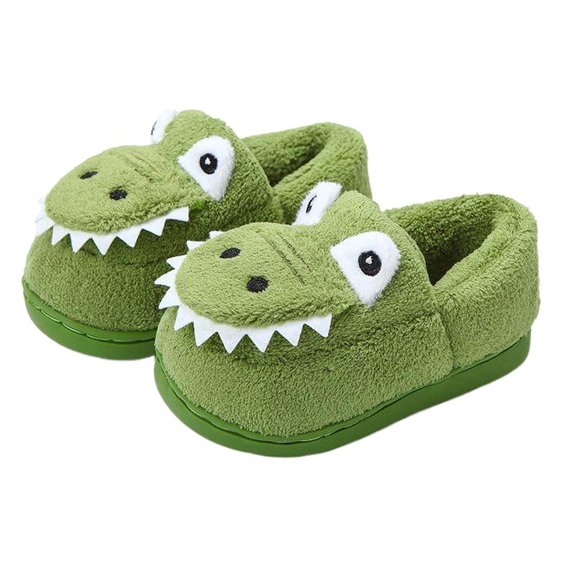 Zapatillas de algodón para niños con diseño de cocodrilo de dibujos animados, adecuadas para niños y niñas, zapatos peludos para niños pequeños, nuevas zapatillas para el hogar de otoño e invierno, transfronterizas.