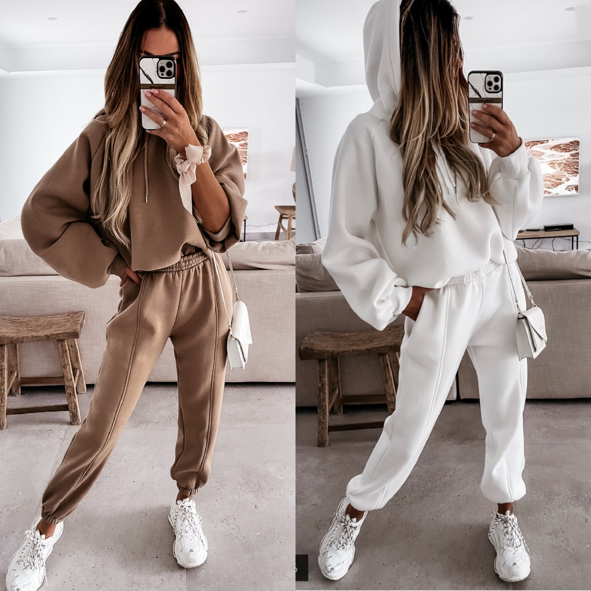 Damset med hoodie och joggerbyxor för höst och vinter_voghion.com