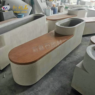 商业街水磨石花盆座椅景观创意花箱户外坐凳混凝土花池长凳组合
