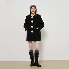 夏稚【温蒂小姐】羊毛呢外套可爱毛球毛毛茸茸毛领呢子大衣秋冬